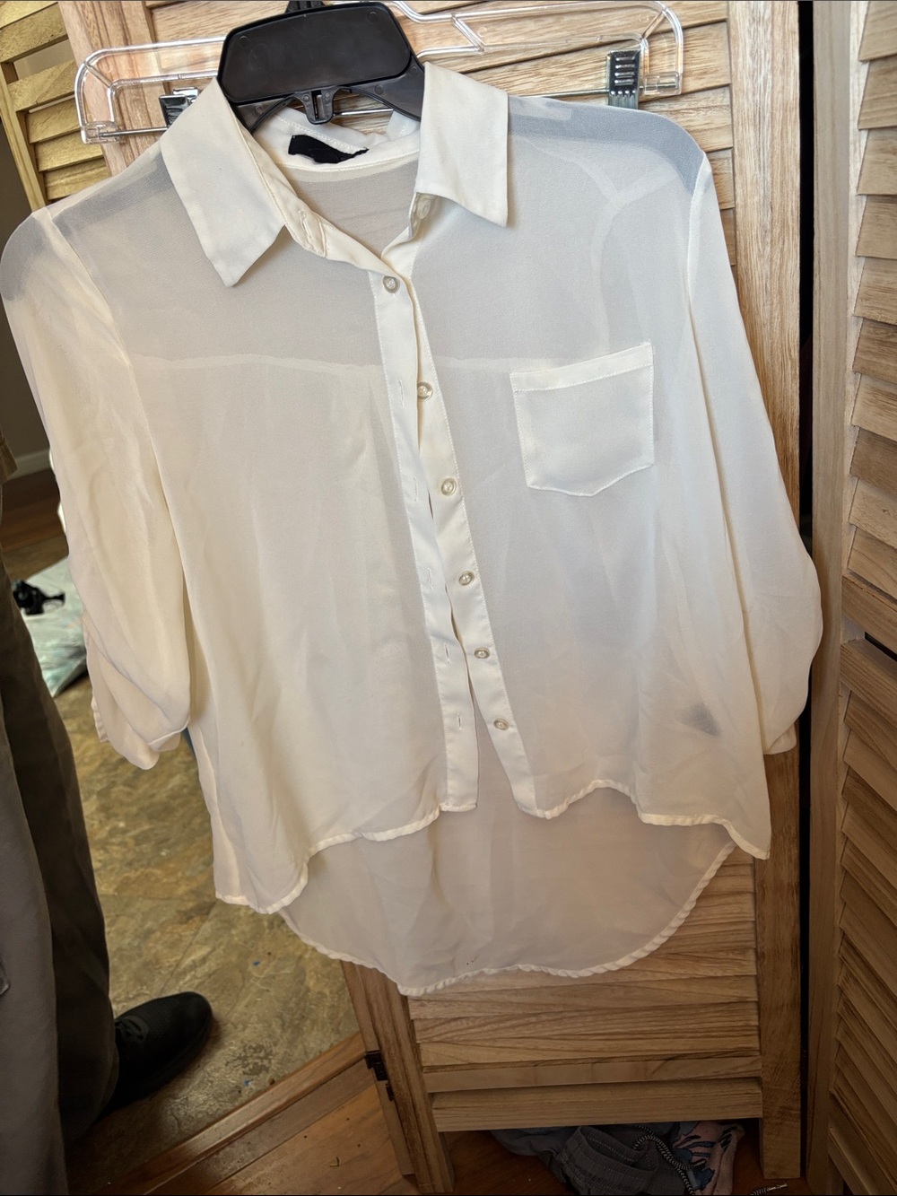 Lightweight Cream Button-Down Blouse - Women's Small